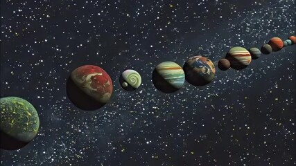Planets gather in the solar system amidst glowing stars in a vibrant cosmic atmosphere