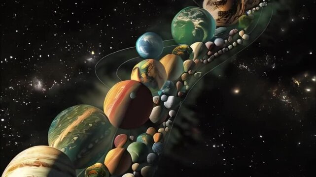 Planets gather in the solar system amidst glowing stars in a vibrant cosmic atmosphere