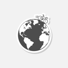 Bike with Wheels in Planet Earth icon sticker isolated on gray background