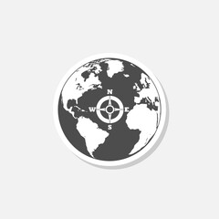Earth compass icon sticker isolated on gray background