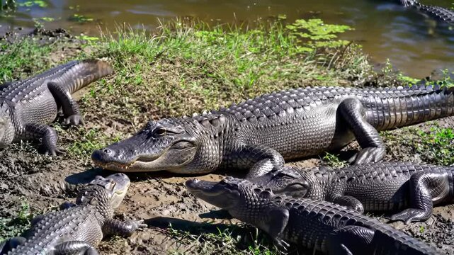 Group of alligators near water