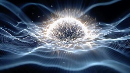 Captivating waves of light dance around a glowing sphere in a mesmerizing display of energy - Powered by Adobe