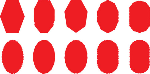 Red silhouette scalloped frames. Geometric shapes stickers with zigzag wavy edge. Set of frames with zigzag edge, scallop edge shape. red color frame,Kalarful Of Red Kalar