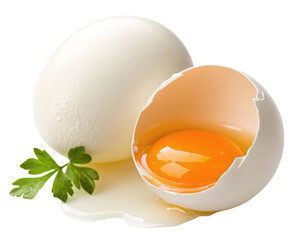 Whole Egg and Cracked Egg with Yolk isolated on transparent background
