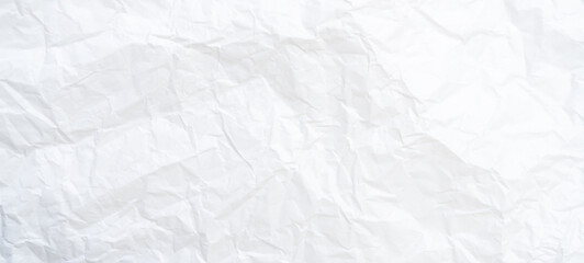 Top view and full frame of wrinkled or crumpled white paper texture used as crumpled white paper background texture in decorative art work