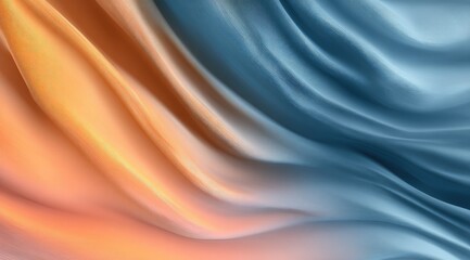 Obraz premium Abstract image of flowing fabric in warm orange and cool blue hues, creating a smooth, gradient effect with soft, gentle folds and waves