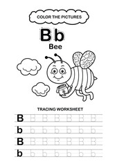 Illustration Isolated Animal Alphabet Trace and color Letter B-Bee
