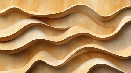 Abstract wavy wooden texture with smooth curves and a warm color palette. The design creates a sense of depth and movement.