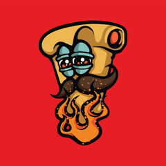 Grilled pizza mascot cartoon vector illustration