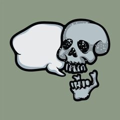 Skull with speech bubble cartoon vector illustration