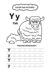 Illustration Isolated Animal Alphabet Trace and color Letter Y-yak