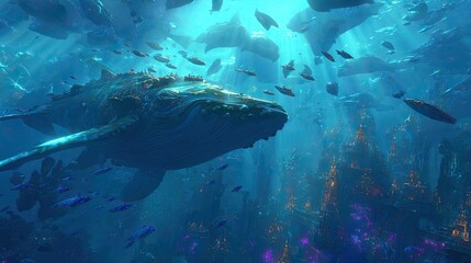 Underwater Digital Art Of Whales And Fish