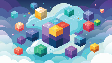 Obraz premium Abstract cubes floating in a stylized cloudscape with gradient colors and transparency