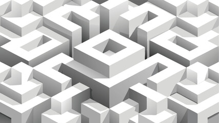 Abstract architectural white maze pattern design with isometric perspective and geometric blocks