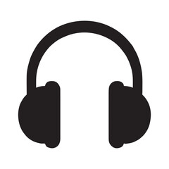Simple black headphones icon for music audio podcast