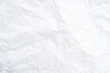 Top view and full frame of wrinkled or crumpled white paper texture used as crumpled white paper background texture in decorative art work