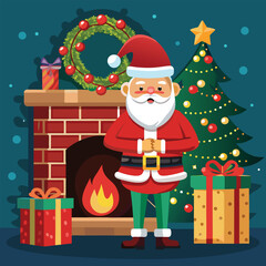Animated Illustration of Santa Claus Holding a Dog with Holiday Theme