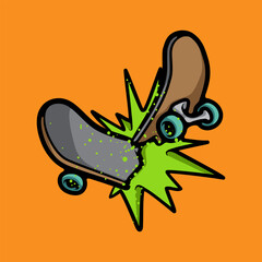 Broken skateboard cartoon vector illustration