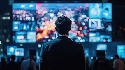 A global conference on medical technology innovations, featuring speakers and digital screens