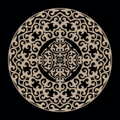 Traditional gold ornament of middle Asia for decoration of clothes, yurts, medallions. Golden Element of the national pattern of the ancient nomads. Traditional ornament in Kazakh style