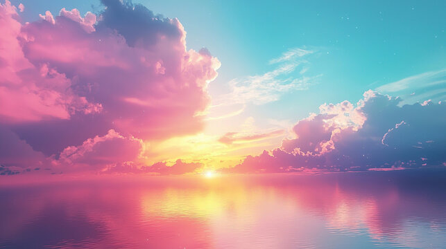 Abstract landscape background, Cloudy colorful sunset over the sea