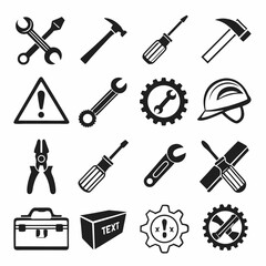 Fototapeta premium Here's your sentence:Construction tools icon set featuring hammer, wrench, screwdriver, and saw silhouettes for repair and work design