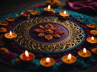 Festive Arrangement of Candles and Flowers for Celebration