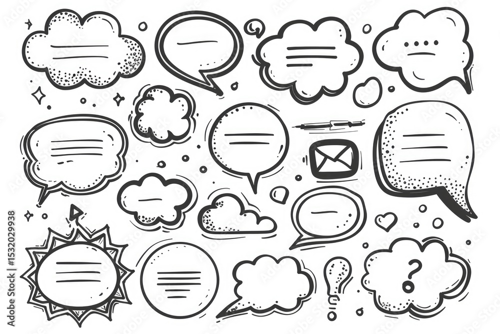 Fototapete hand drawn speech bubbles, comic style vector illustration set on a white background with different 