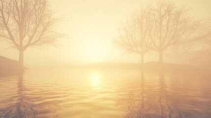 Golden Sunrise Over Misty Water