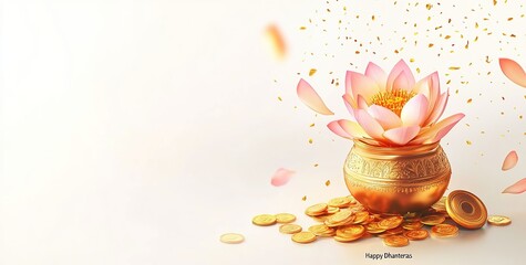 Innovative abstract, Banner, Card or Poster for Dhanteras with Goddess Maa Lakshmi Laxmi Charan for Indian Dhanteras and Diwali festival Celebration.