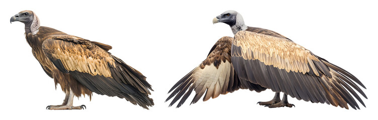 Obraz premium Two Vultures One Standing The Other With Partly Open Wings Seen Against A Transparent Background Ready To Isolate