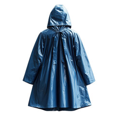 Rear view of a hooded raincoat with tie at the back neck on transparent background