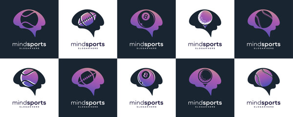 Set Collections of Mind with Sport Hobbies Healing Logo Design Ideas. Abstract Vector of Mental Health of the Mind Through Hobbies and Sports Concept.