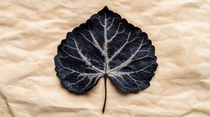 Dark leaf on textured paper.