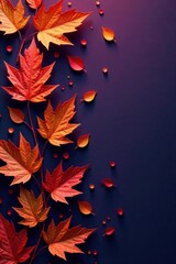 Intricate pattern of metallic orange leaves on deep violet Fall-inspired design , harvest, hue