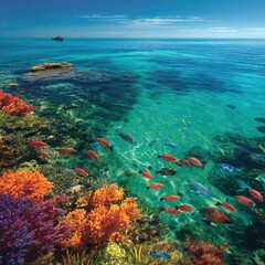 Vibrant Coral Reef With Colorful Fish And Clear Water
