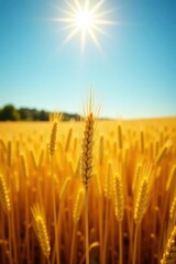 Golden wheat field under bright sun, swaying gently , nature, vibrant