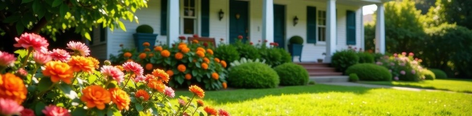 Immaculate home, vibrant flowers, impeccably kept yard, neat, residential