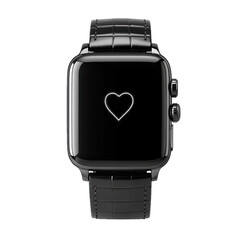 Closeup of a timepiece showing a heart symbol on screen on transparent background
