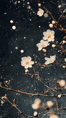 Traditional Chinese black background white flower tree branch illustration poster background