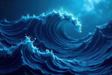 Intricate, dark blue, deep ocean wave pattern, marine, banner