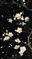 Traditional Chinese black background white flower tree branch illustration poster background
