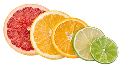 Colorful Citrus Fruit Slices on White Background for Freshness