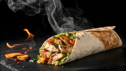 Delicious Chicken Wrap with Fresh Vegetables and Smoky Aroma