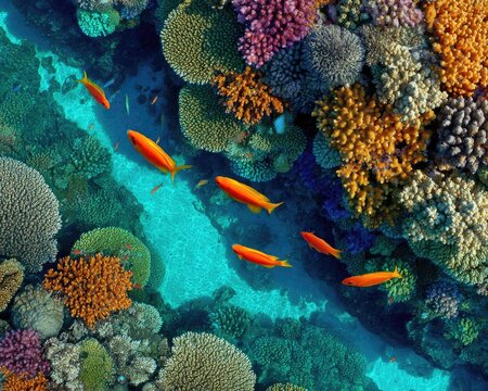 Vibrant Coral Reef Underwater Scene With Red Fish