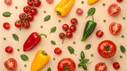 Fresh and Colorful Assortment of Vegetables on Beige Background