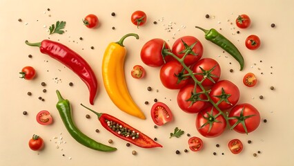 Fresh Red and Green Vegetables with Spices for Healthy Cooking