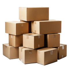 A stack of cardboard containers against a solid area on transparent background