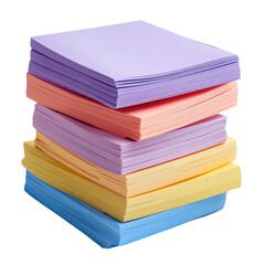 Stack of colorful sheets of paper stacked on each other on transparent background