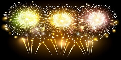 Naklejka premium Festive Golden Fireworks Display New Year Celebration Night Sky